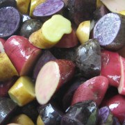 oil and ready to go IMG_6889 close-up of cut purple, pink/red, and yellow potatoes