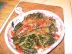 plate of sausage, veggies